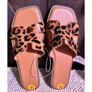Madden Girl‎ Leopard Print Slide Sandals Women's Size 8 Square Toe